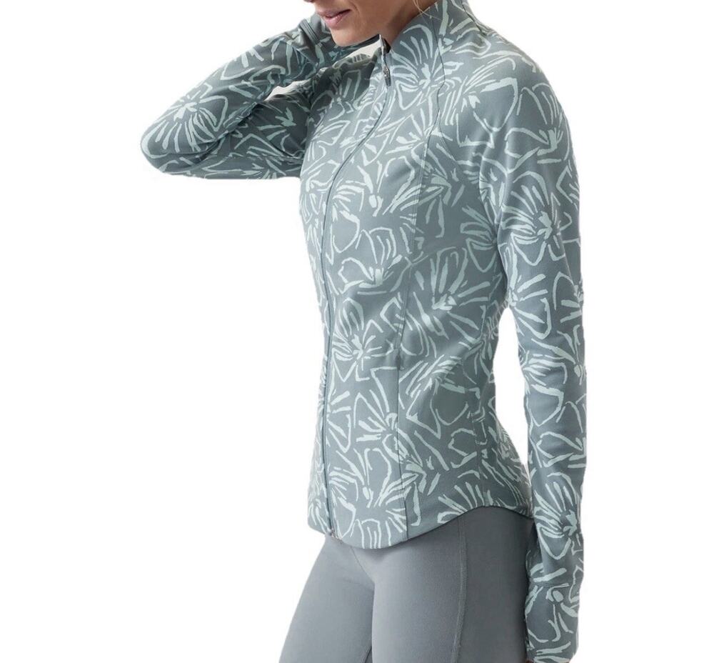 Athleta Floral Sketch Salutation Zip Zipper Pockets Jacket Size Medium M UPF 50+